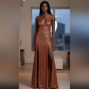Glamorous Backless Sequin Dress in Copper